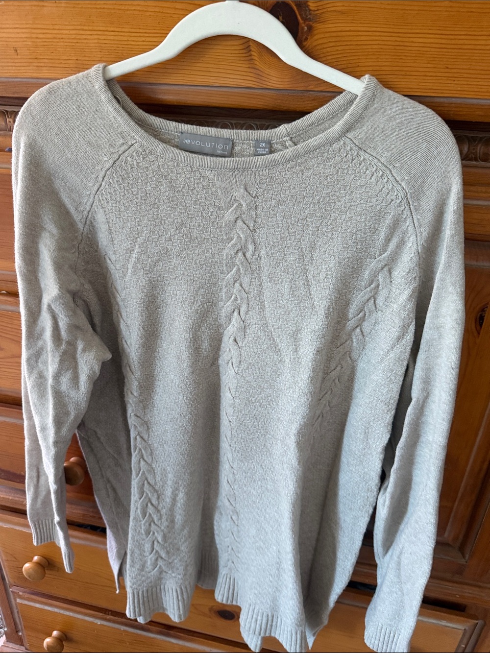 Revolution Cable Knit Scoop Neck Sweater in Light Beige